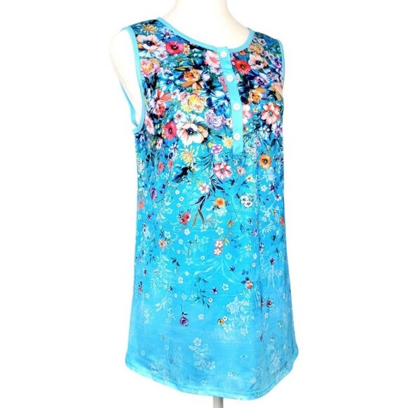 Women's XXL Blue Tropical Tank Top - Chic Half-Placket Design Lightweight Style - Picture 3 of 12